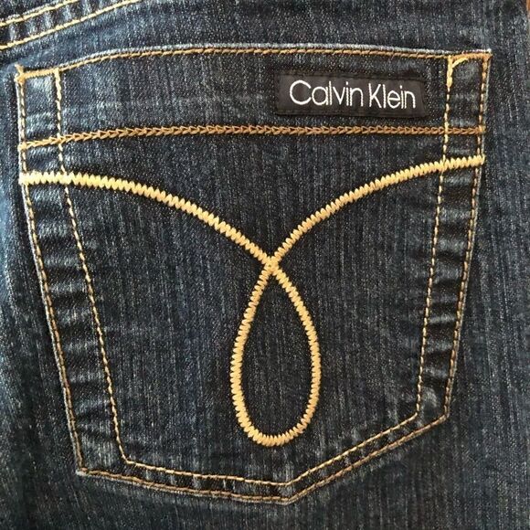 Calvin Klein Sz 8 Blue Denim Flare Embroidered Pocket Logo Classic Jeans - Picture 4 of 8